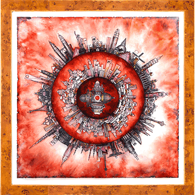 Massimo Cruciani, Umbria, Assisi, Pittura su Vetro, Glass Paintings, City of the world-round